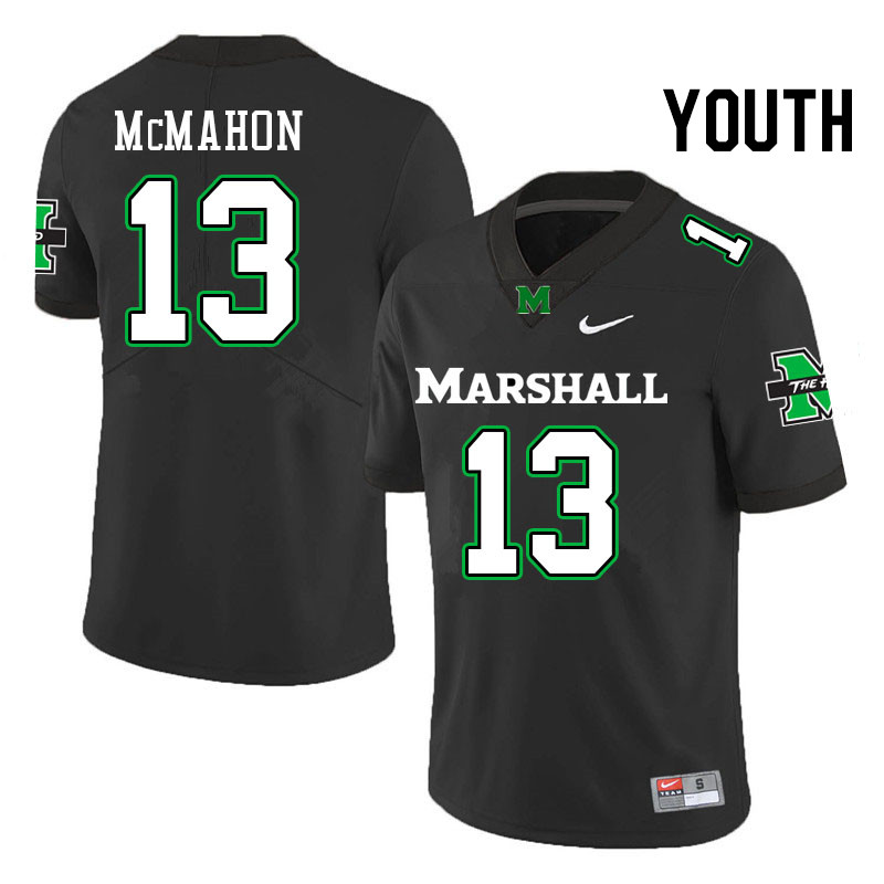 Youth #13 T.J. McMahon Marshall Thundering Herd College Football Jerseys Stitched Sale-Black